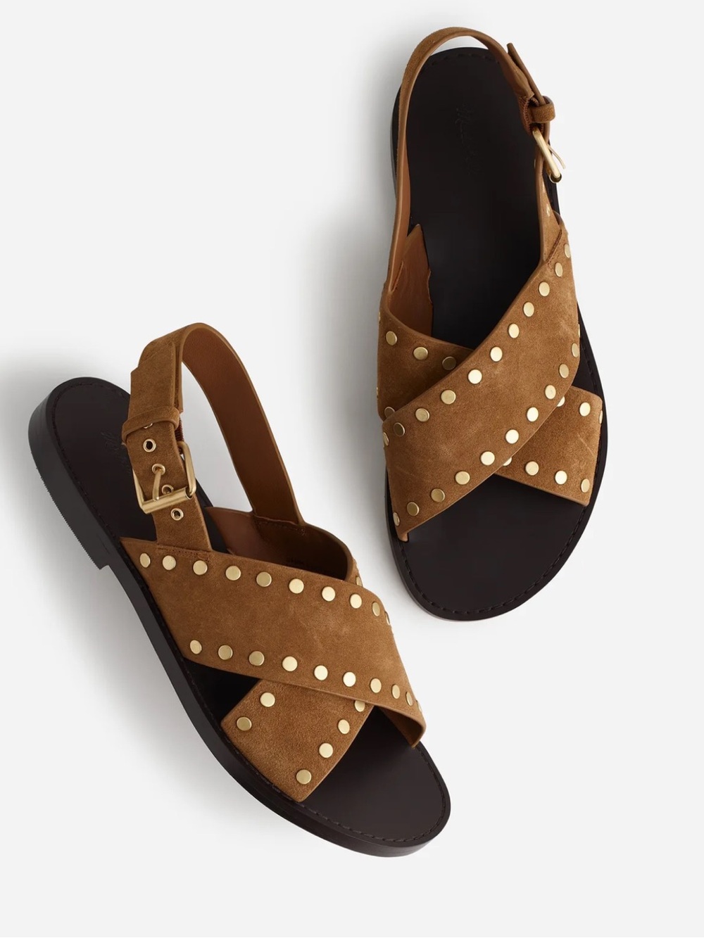 Madewell sandals size 7.5 The Tuley Crossover Brown Suede Studded Crisscross